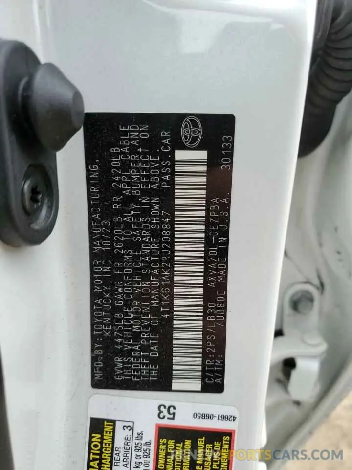 14 fotografías del automóvil dañado 4T1K61AK2RU208847 TOYOTA CAMRY 2024
