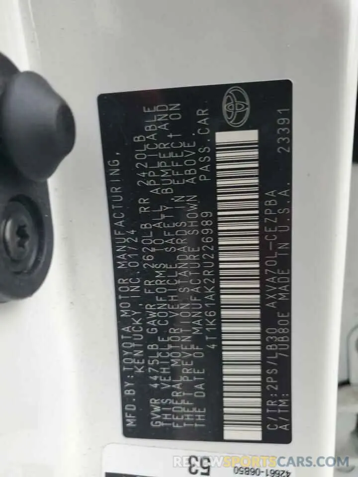 12 fotografías del automóvil dañado 4T1K61AK2RU226989 TOYOTA CAMRY 2024