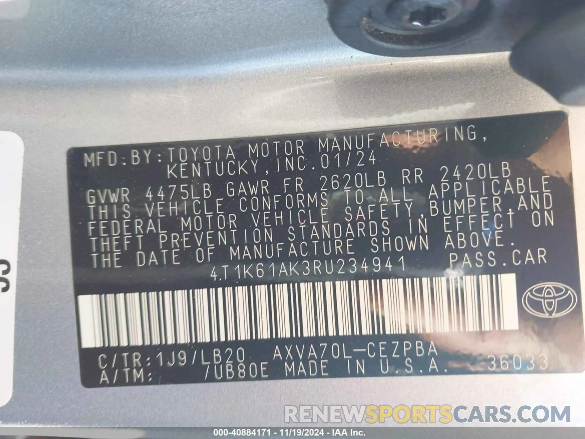 9 fotografías del automóvil dañado 4T1K61AK3RU234941 TOYOTA CAMRY 2024
