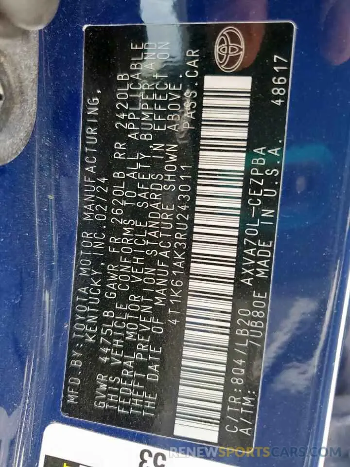 12 fotografías del automóvil dañado 4T1K61AK3RU243011 TOYOTA CAMRY 2024