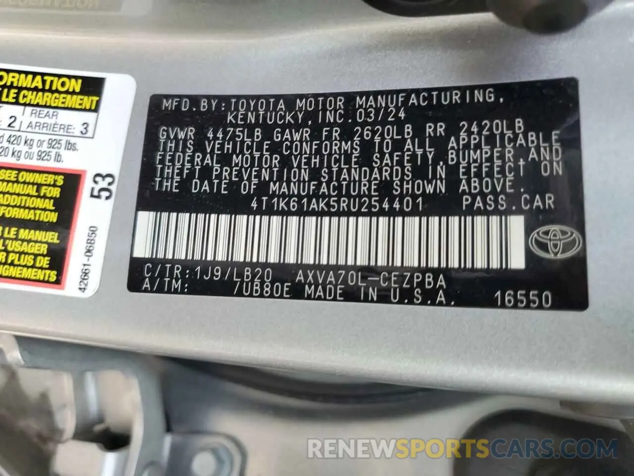 13 fotografías del automóvil dañado 4T1K61AK5RU254401 TOYOTA CAMRY 2024