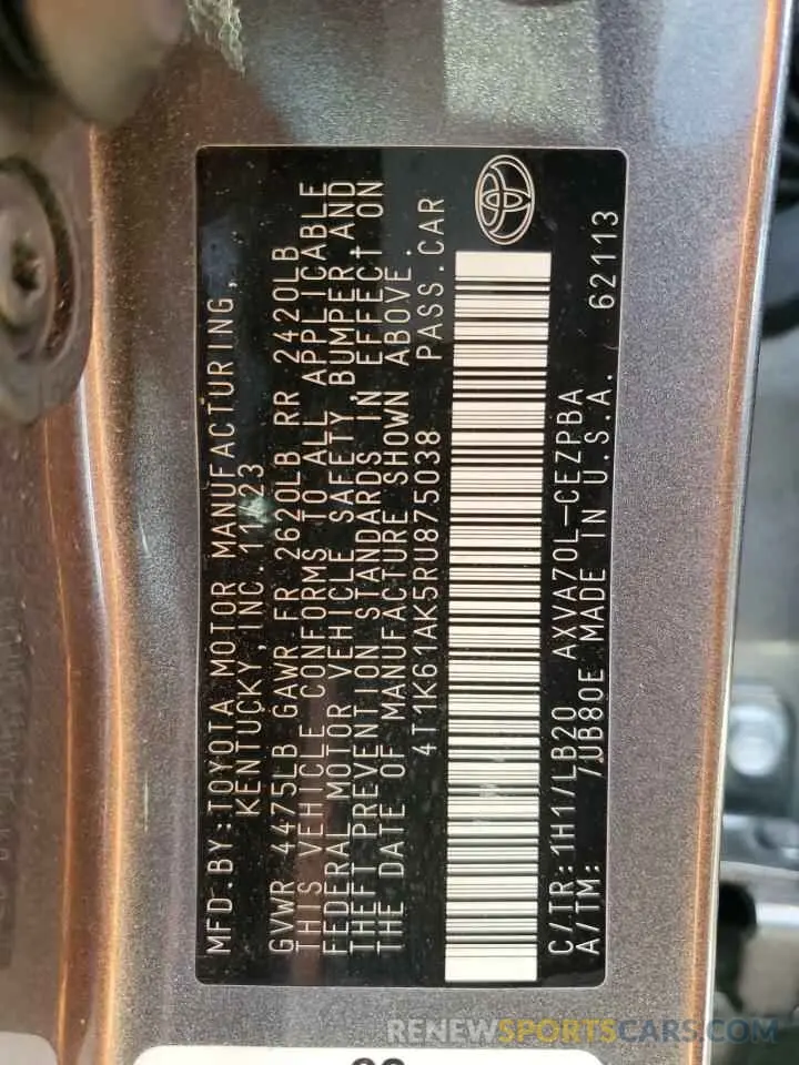 13 fotografías del automóvil dañado 4T1K61AK5RU875038 TOYOTA CAMRY 2024