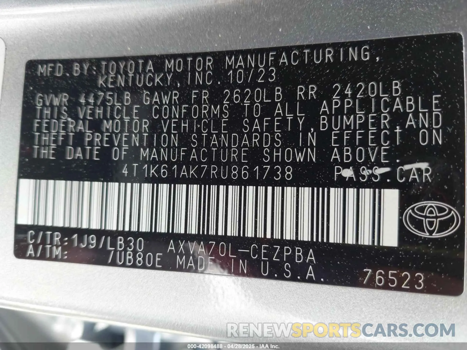 9 fotografías del automóvil dañado 4T1K61AK7RU861738 TOYOTA CAMRY 2024