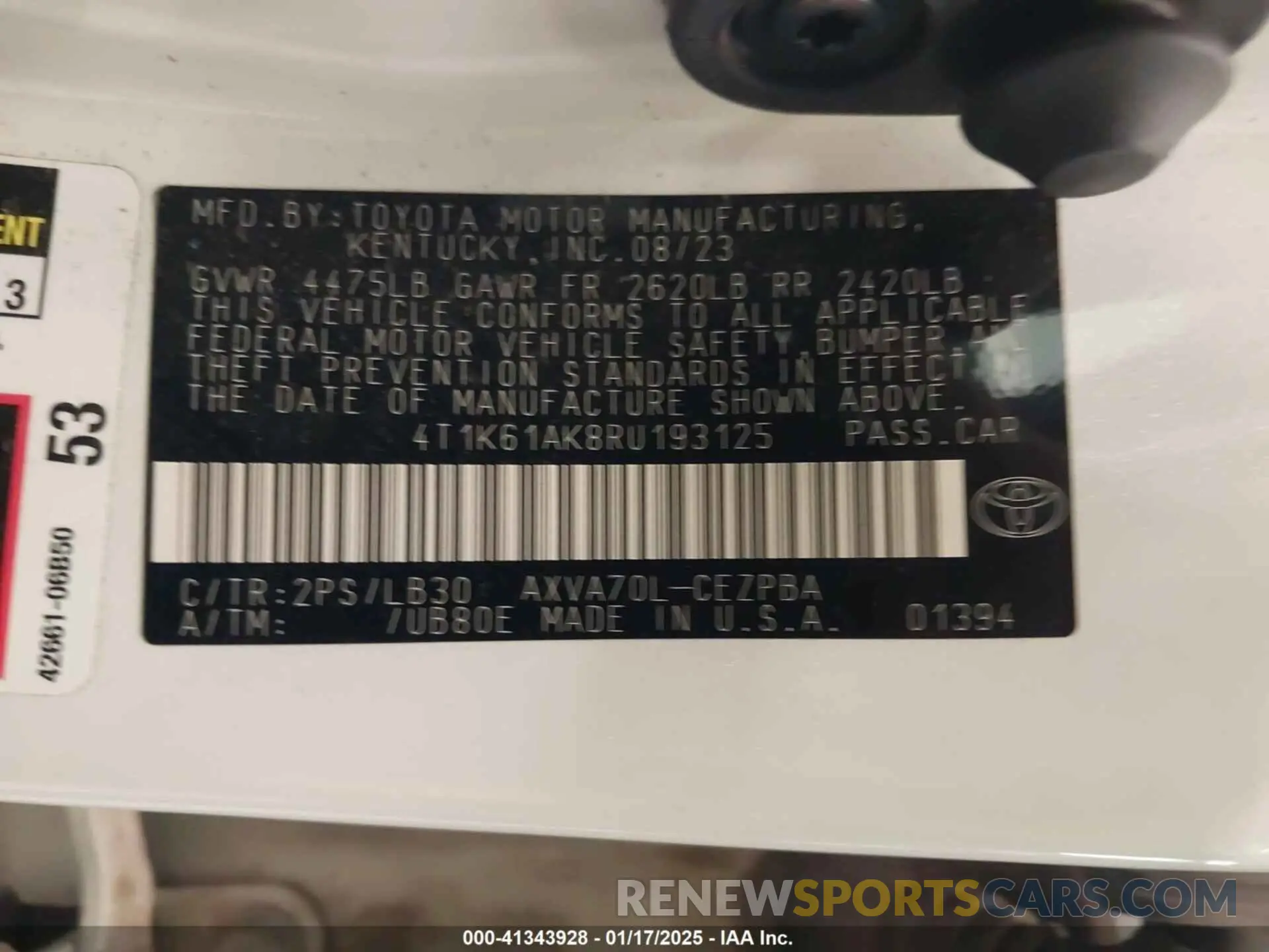 9 fotografías del automóvil dañado 4T1K61AK8RU193125 TOYOTA CAMRY 2024