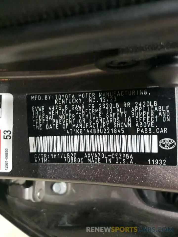 13 fotografías del automóvil dañado 4T1K61AK8RU221845 TOYOTA CAMRY 2024