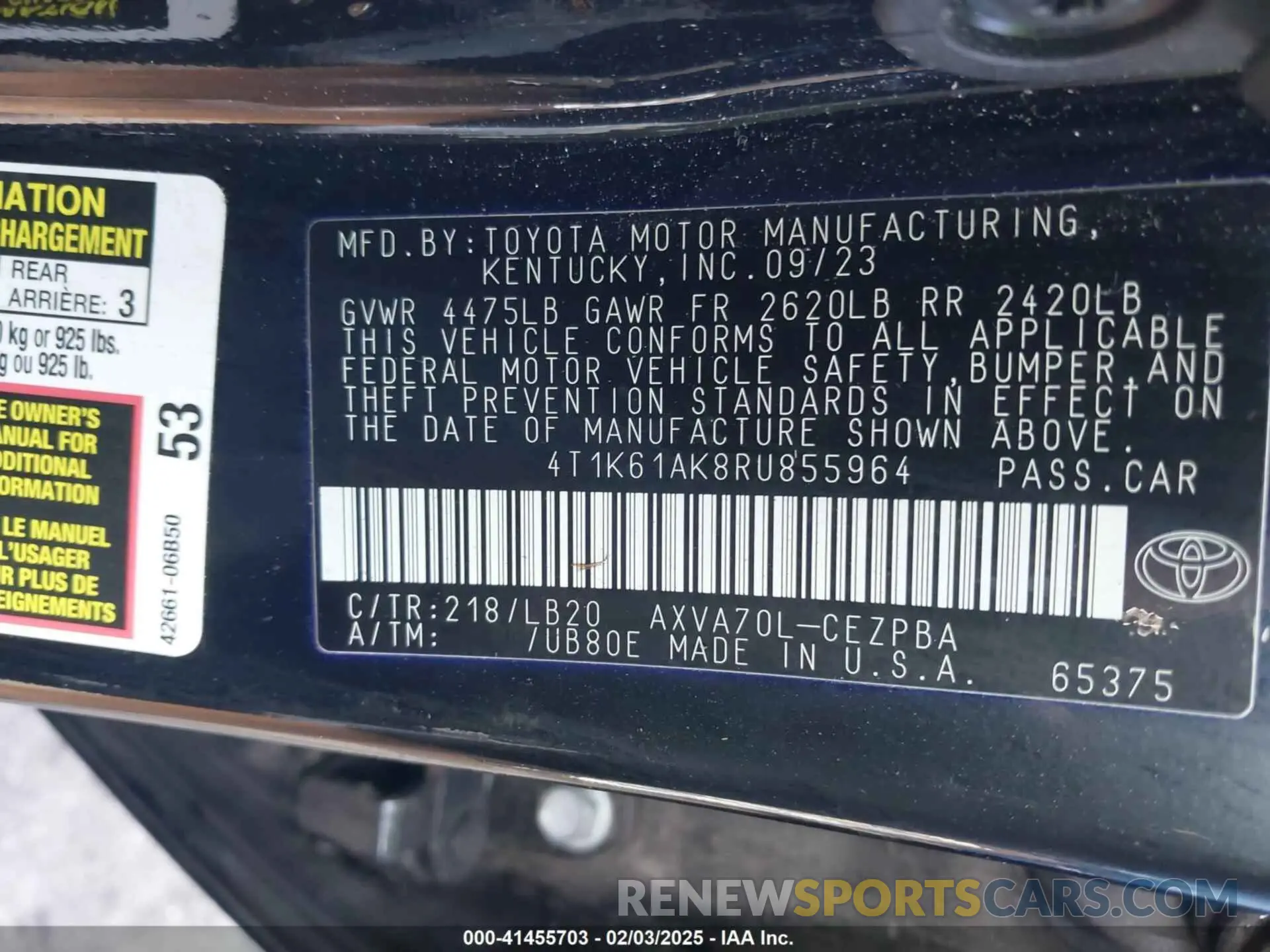 9 fotografías del automóvil dañado 4T1K61AK8RU855964 TOYOTA CAMRY 2024
