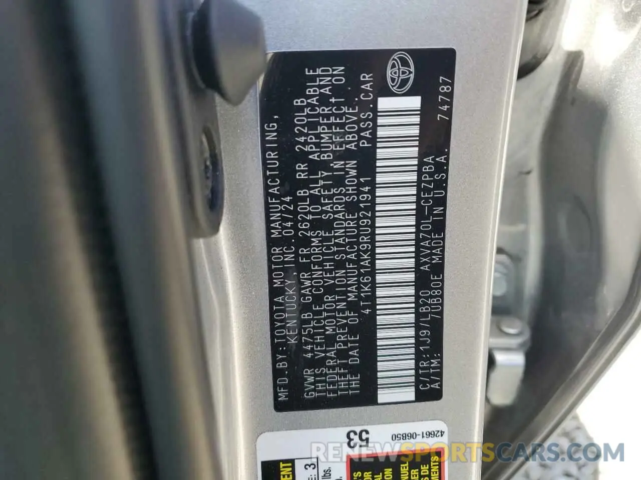 13 fotografías del automóvil dañado 4T1K61AK9RU921941 TOYOTA CAMRY 2024