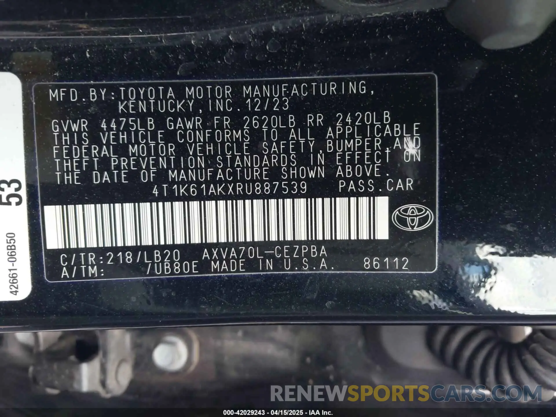 9 fotografías del automóvil dañado 4T1K61AKXRU887539 TOYOTA CAMRY 2024