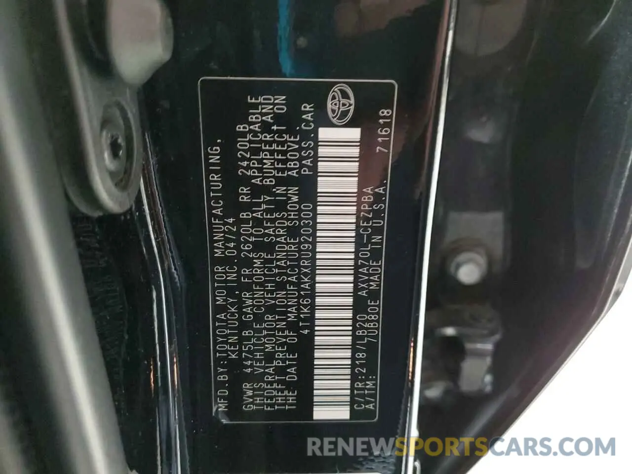 12 fotografías del automóvil dañado 4T1K61AKXRU920300 TOYOTA CAMRY 2024