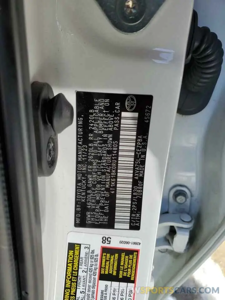 12 fotografías del automóvil dañado 4T1K61BK0RU114805 TOYOTA CAMRY 2024