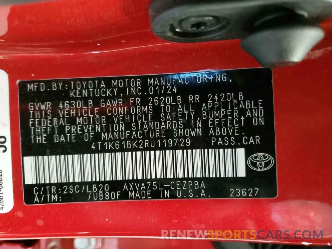 12 fotografías del automóvil dañado 4T1K61BK2RU119729 TOYOTA CAMRY 2024