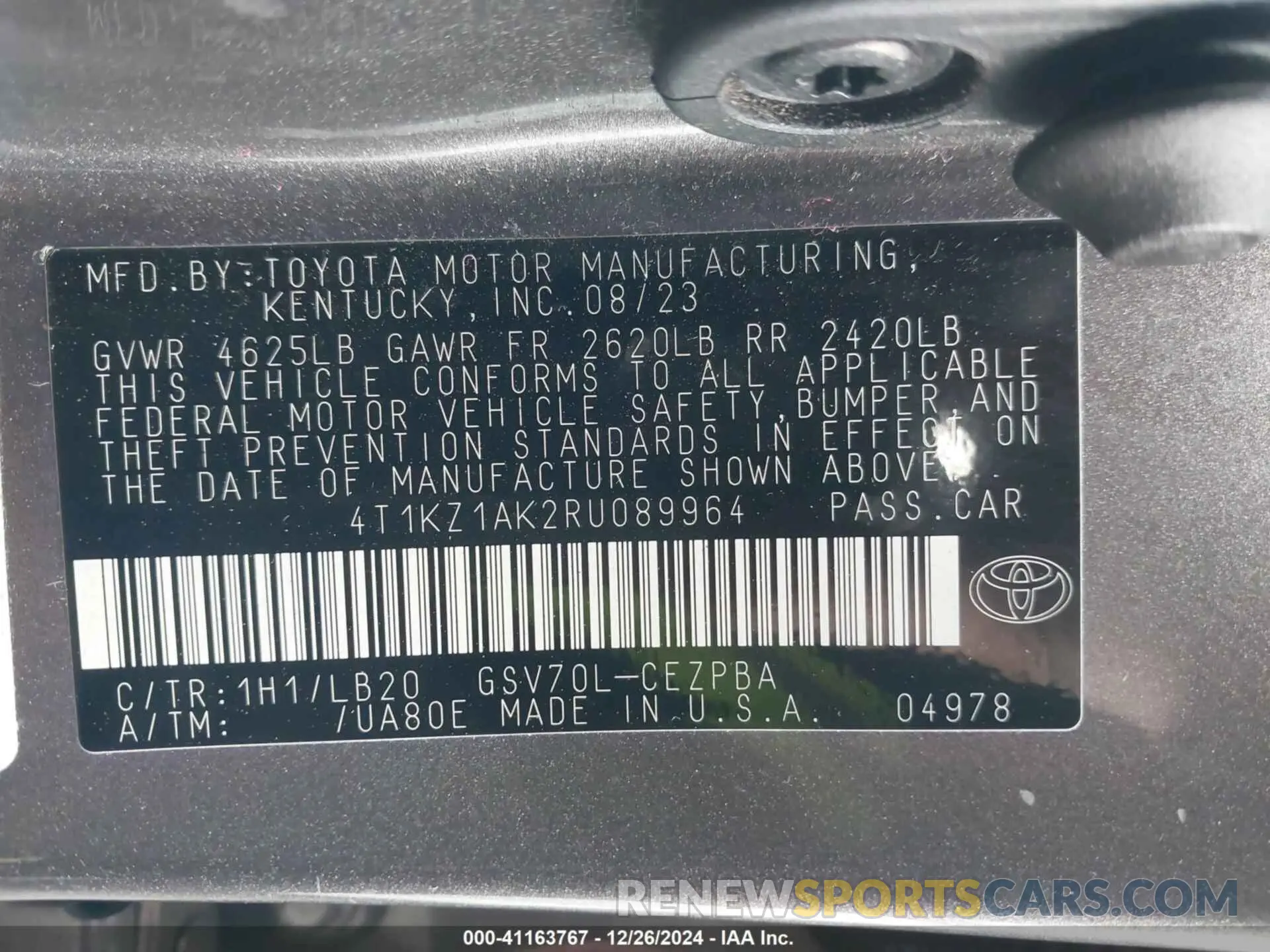 9 fotografías del automóvil dañado 4T1KZ1AK2RU089964 TOYOTA CAMRY 2024