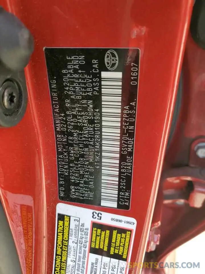 12 fotografías del automóvil dañado 4T1KZ1AK2RU101904 TOYOTA CAMRY 2024