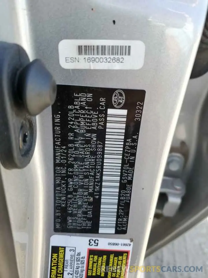 13 fotografías del automóvil dañado 4T1KZ1AK5RU099887 TOYOTA CAMRY 2024