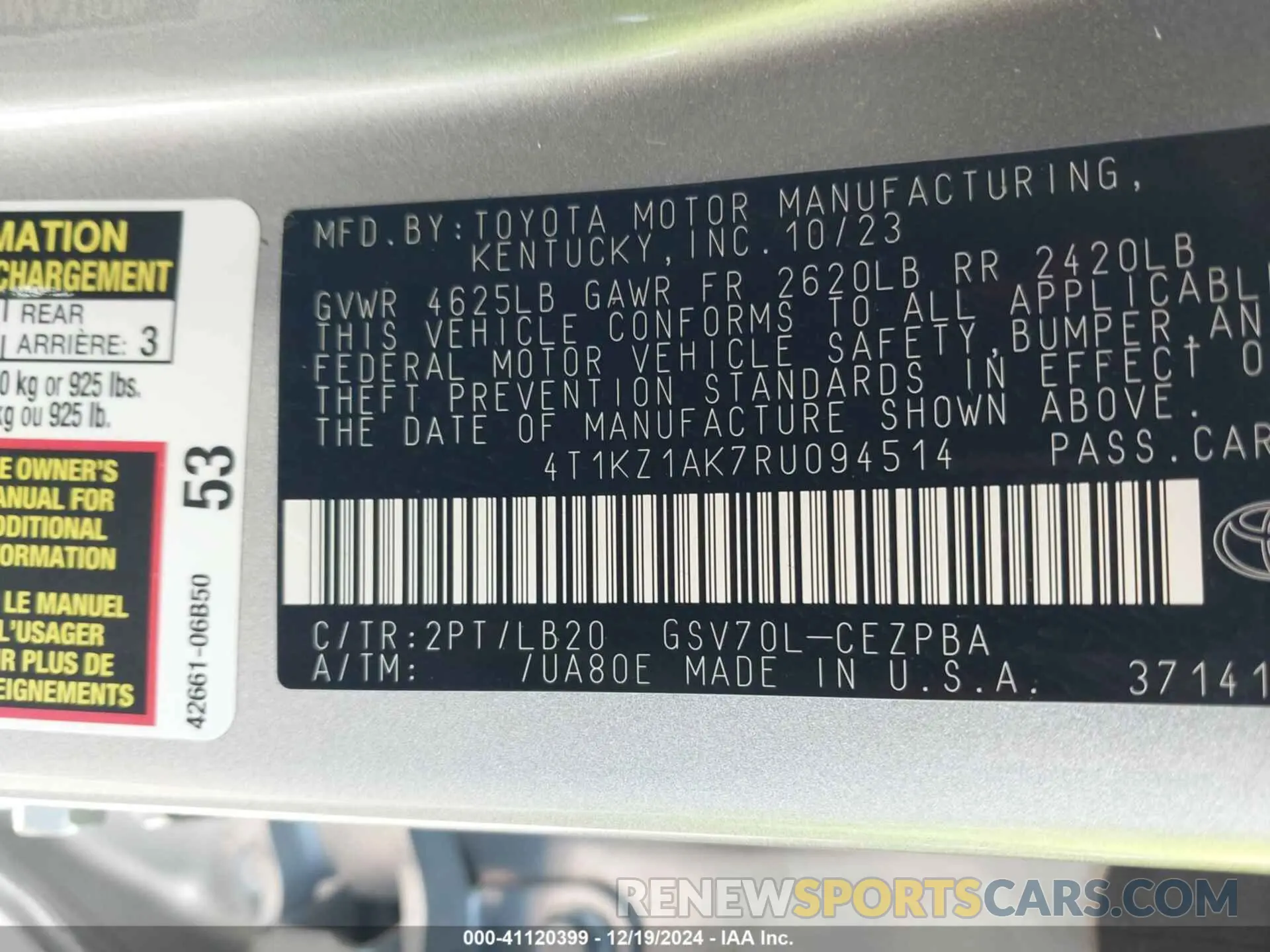 9 fotografías del automóvil dañado 4T1KZ1AK7RU094514 TOYOTA CAMRY 2024