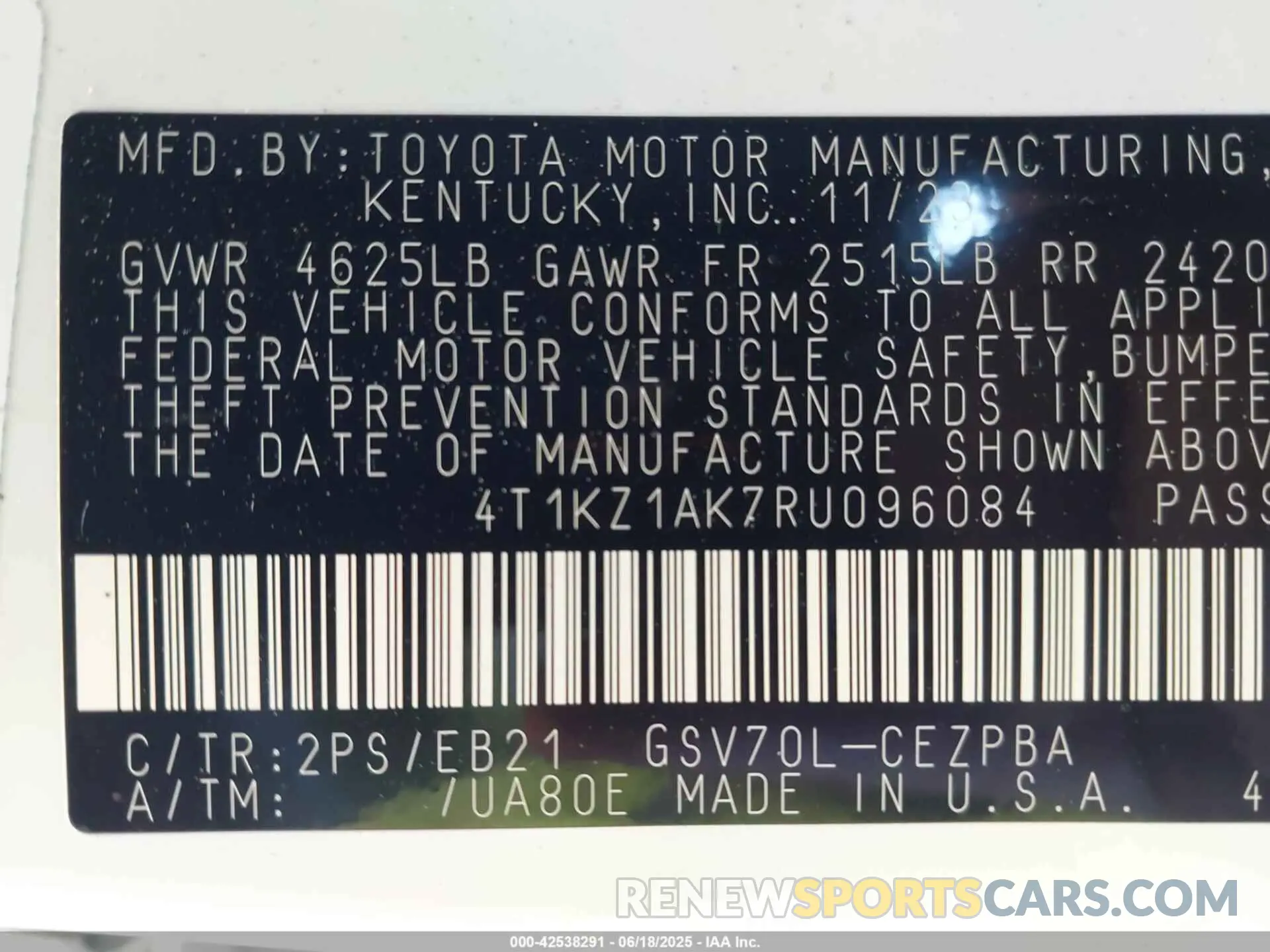 9 fotografías del automóvil dañado 4T1KZ1AK7RU096084 TOYOTA CAMRY 2024