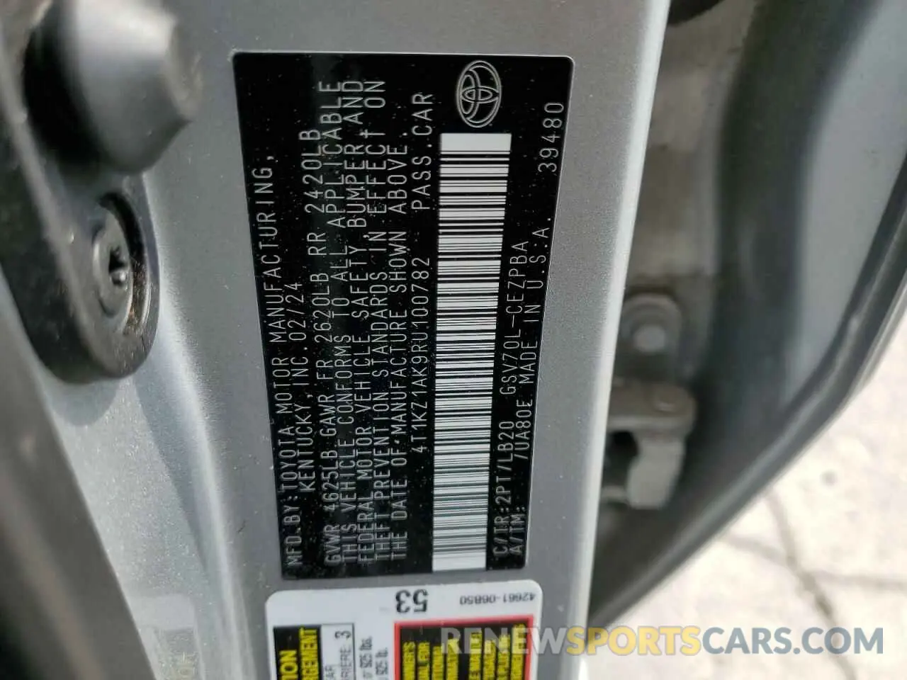 12 fotografías del automóvil dañado 4T1KZ1AK9RU100782 TOYOTA CAMRY 2024