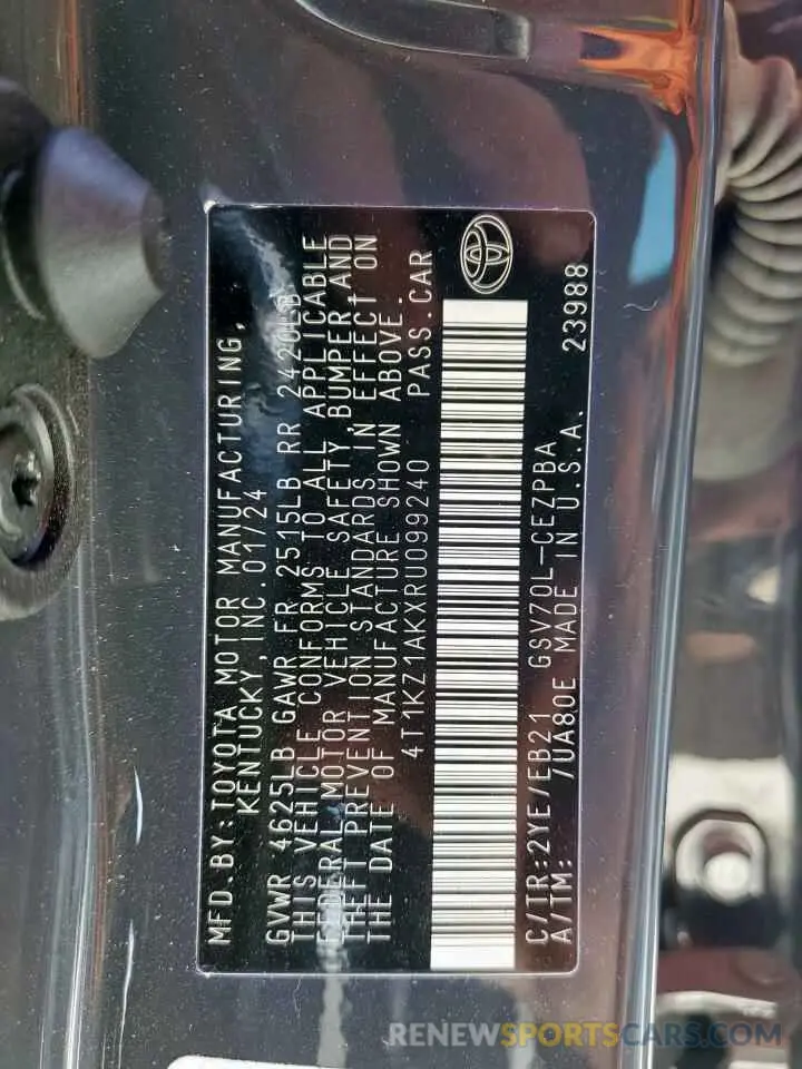 13 fotografías del automóvil dañado 4T1KZ1AKXRU099240 TOYOTA CAMRY 2024