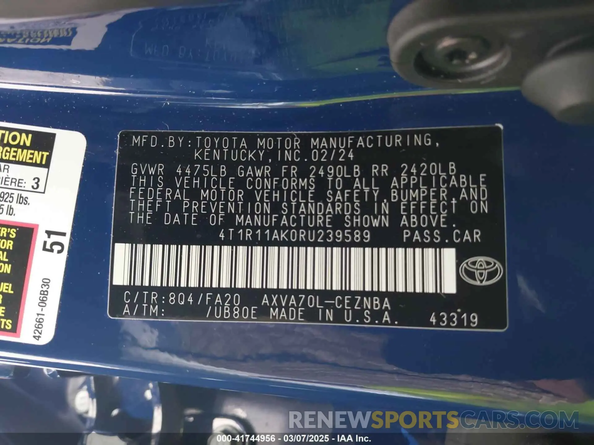 9 fotografías del automóvil dañado 4T1R11AK0RU239589 TOYOTA CAMRY 2024