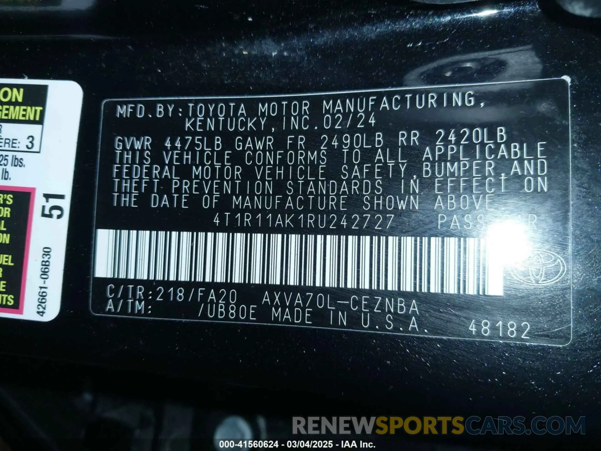 9 fotografías del automóvil dañado 4T1R11AK1RU242727 TOYOTA CAMRY 2024