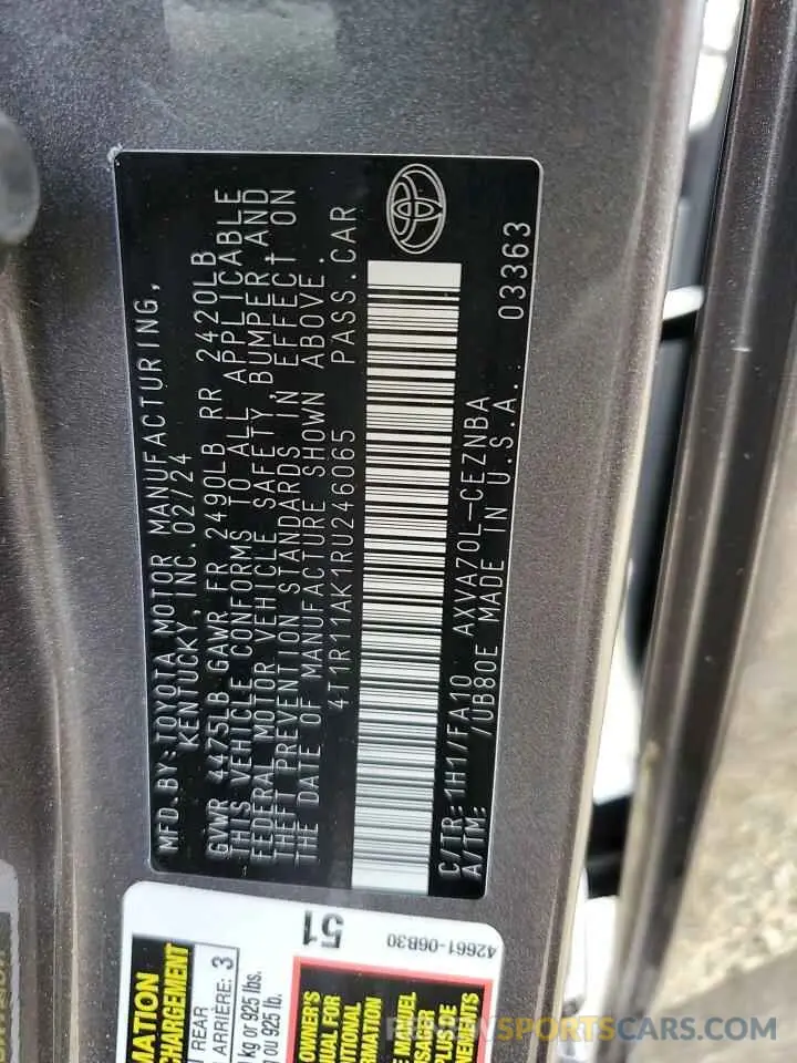 13 fotografías del automóvil dañado 4T1R11AK1RU246065 TOYOTA CAMRY 2024