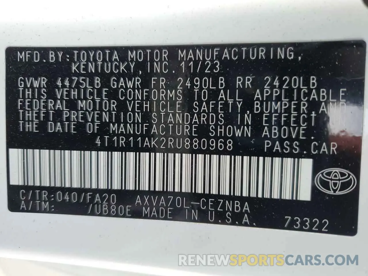 12 fotografías del automóvil dañado 4T1R11AK2RU880968 TOYOTA CAMRY 2024