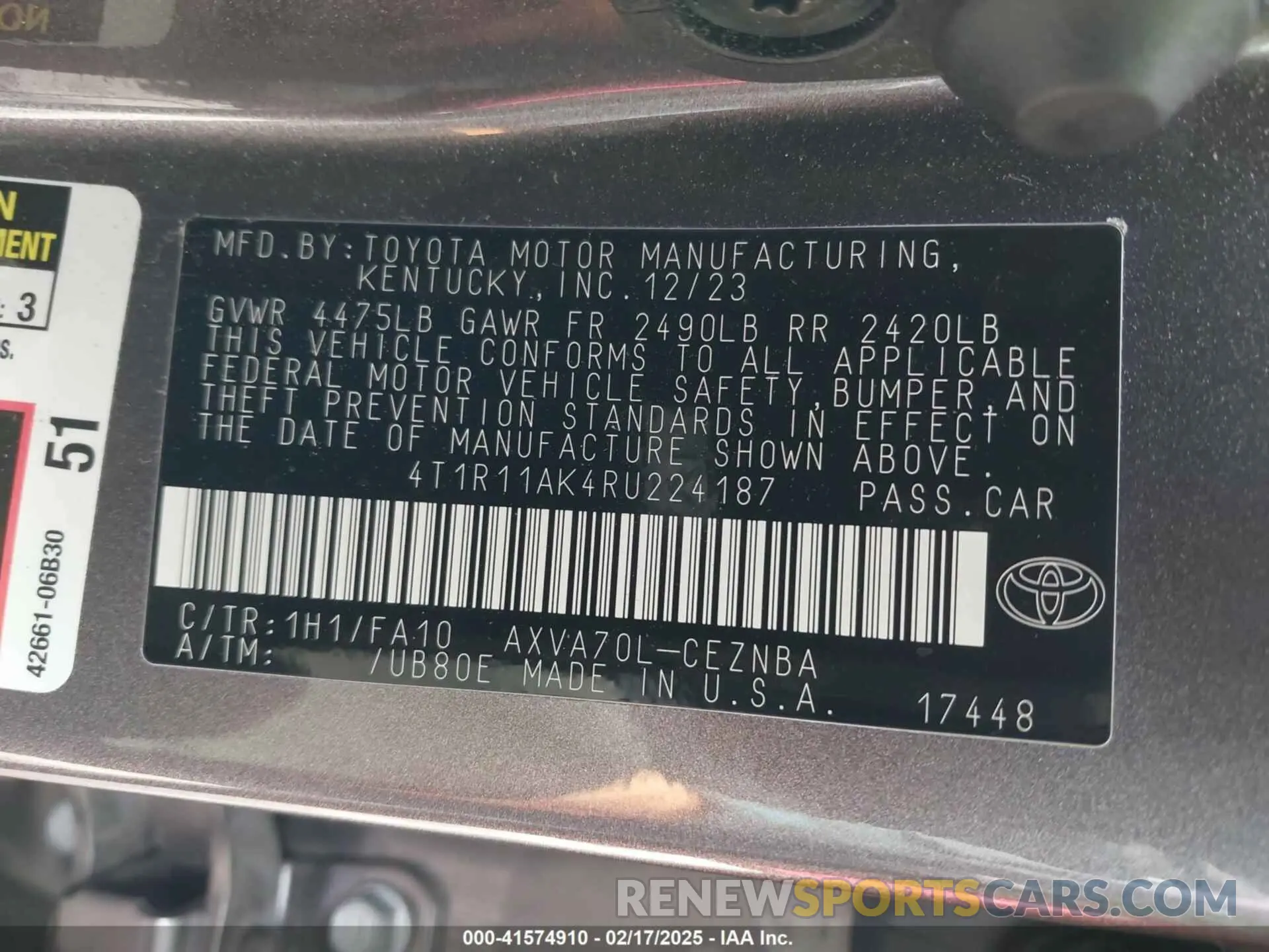 9 fotografías del automóvil dañado 4T1R11AK4RU224187 TOYOTA CAMRY 2024