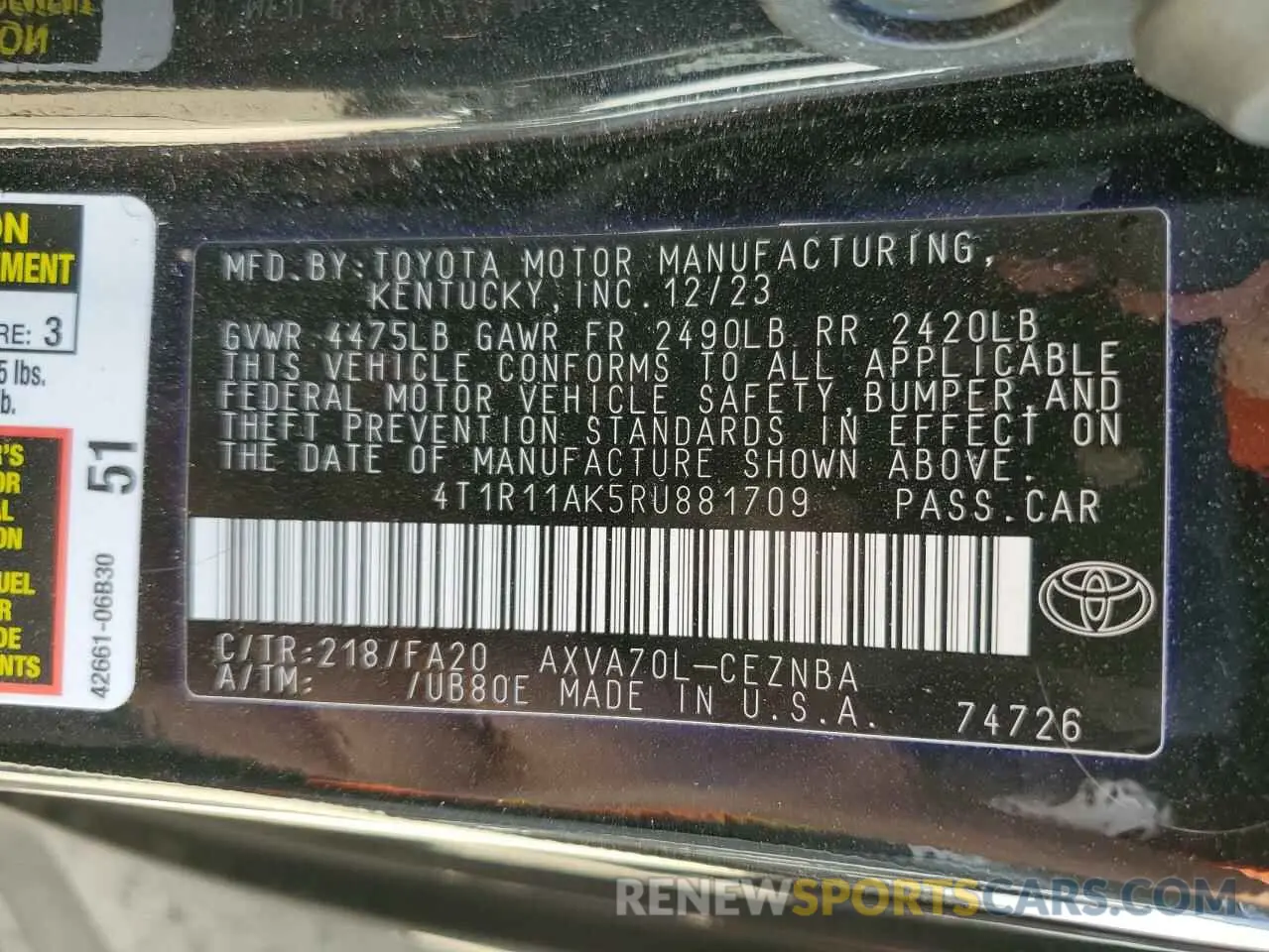 12 fotografías del automóvil dañado 4T1R11AK5RU881709 TOYOTA CAMRY 2024