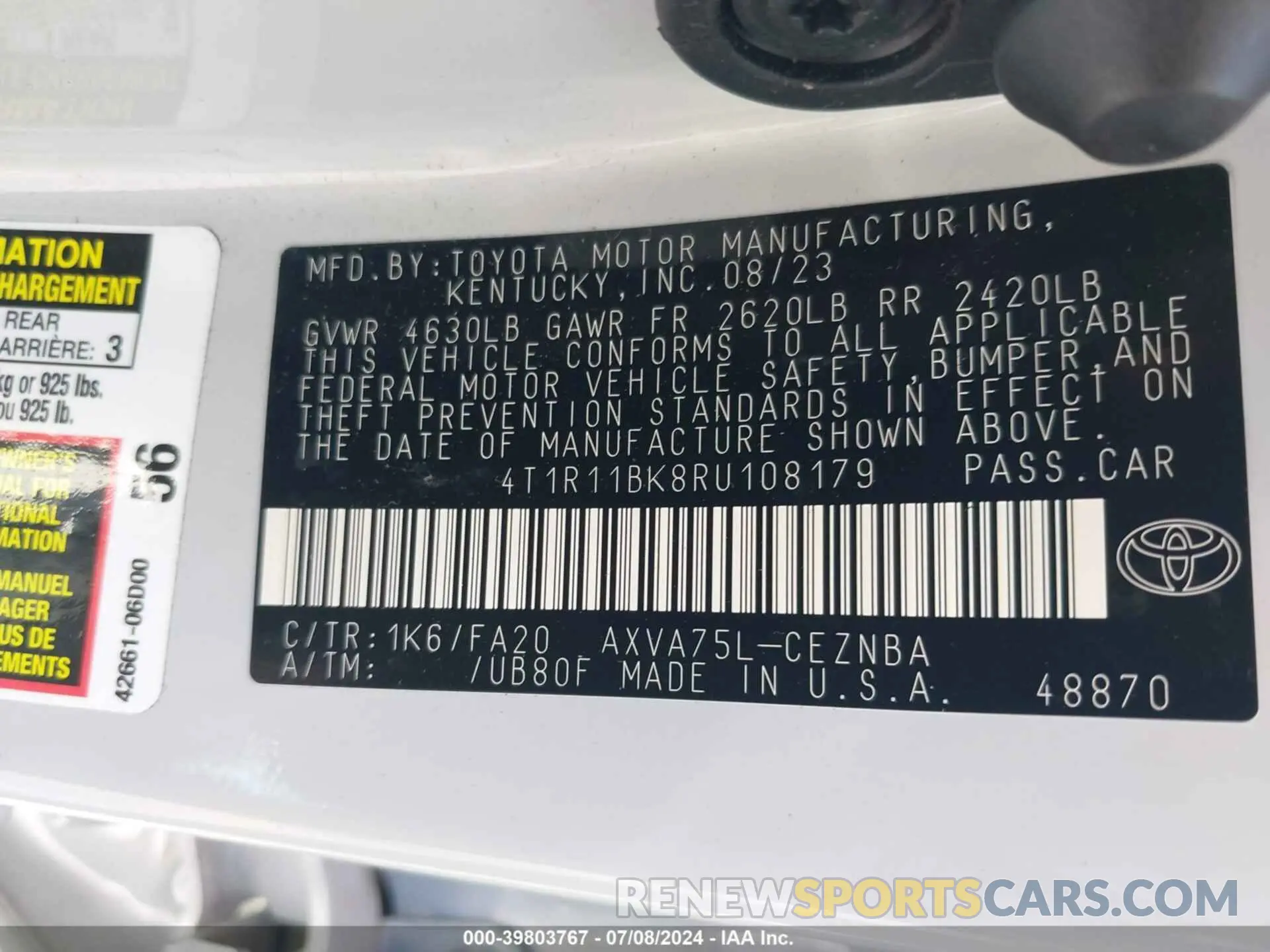 9 fotografías del automóvil dañado 4T1R11BK8RU108179 TOYOTA CAMRY 2024