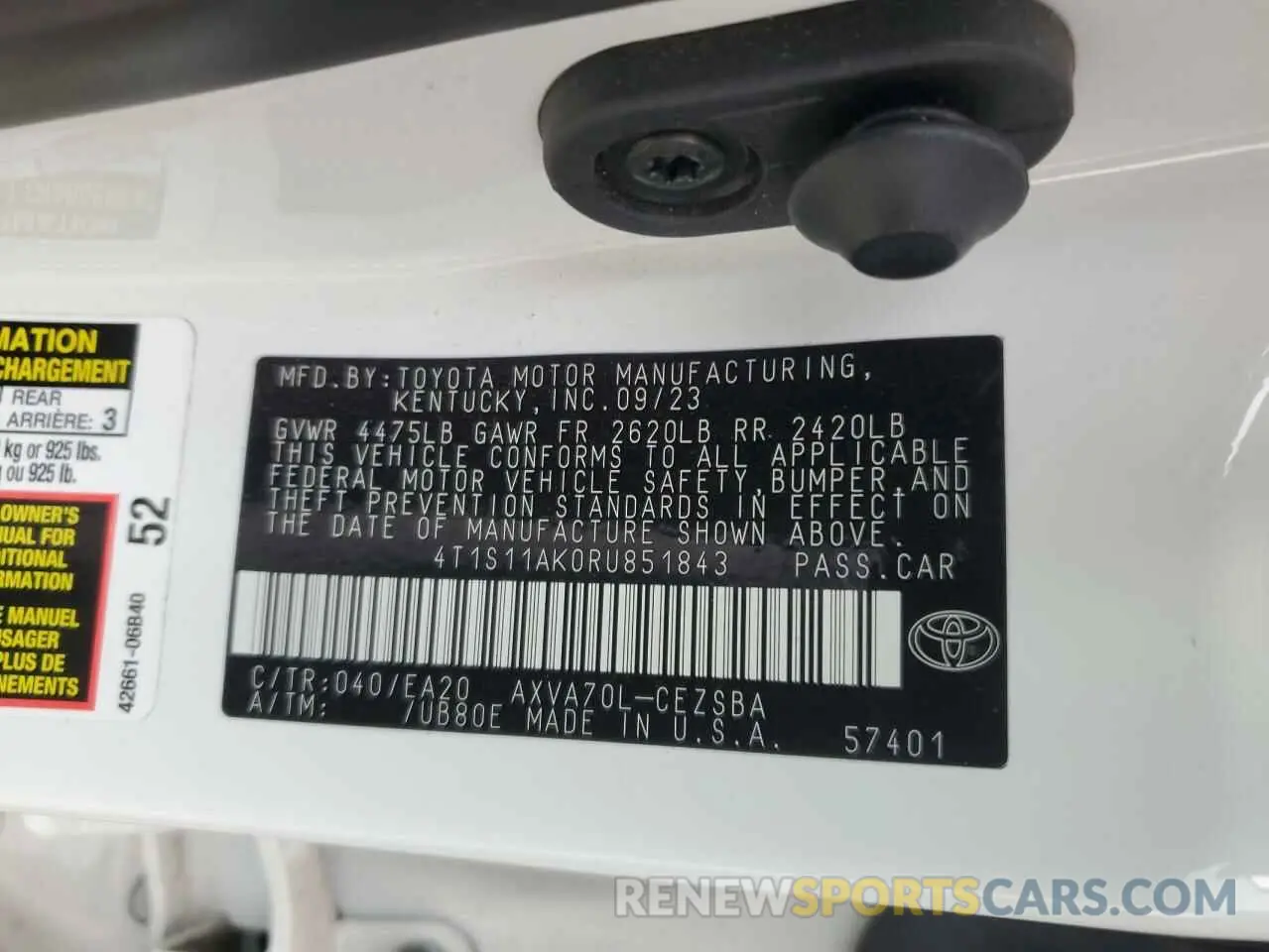 13 fotografías del automóvil dañado 4T1S11AK0RU851843 TOYOTA CAMRY 2024