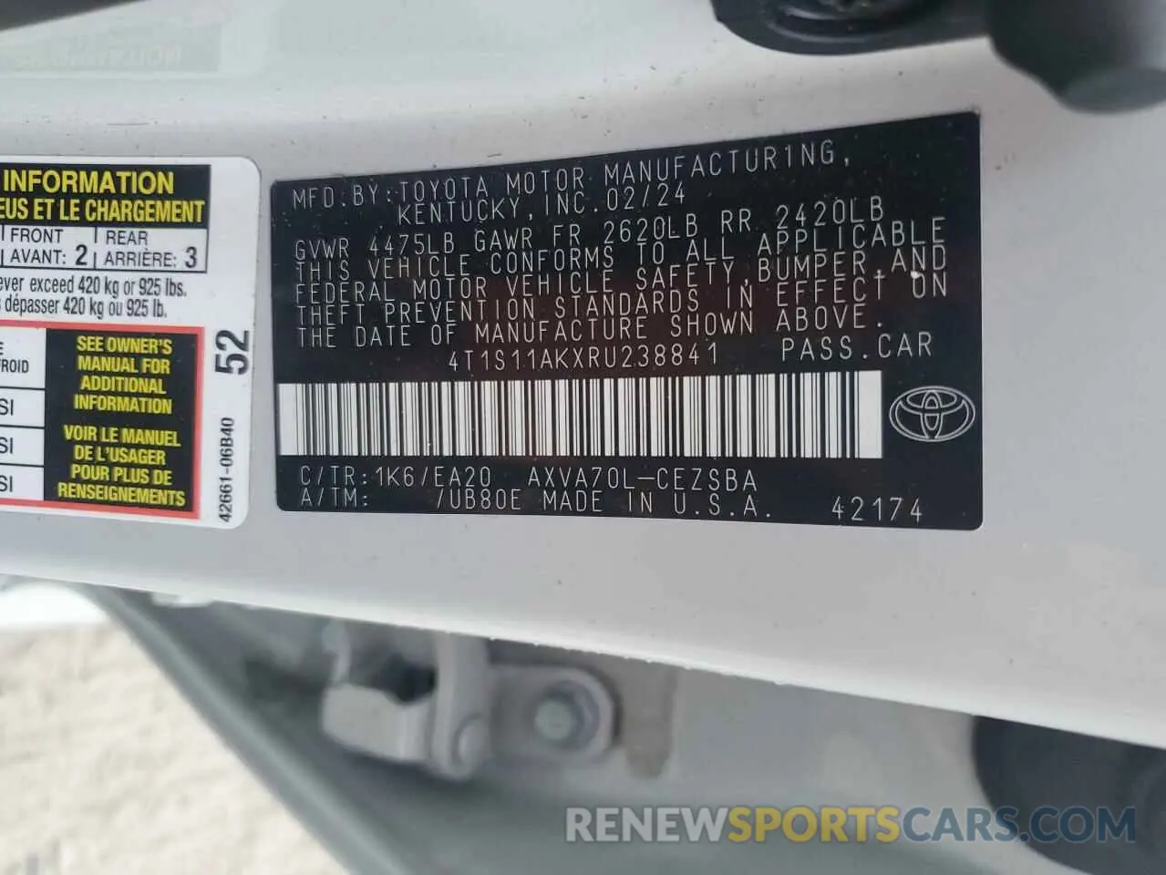 13 fotografías del automóvil dañado 4T1S11AKXRU238841 TOYOTA CAMRY 2024