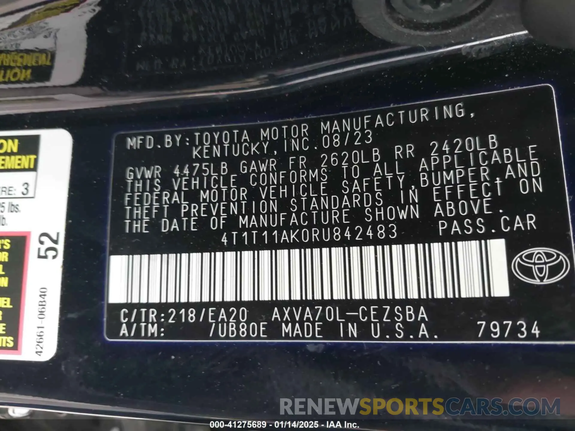 9 fotografías del automóvil dañado 4T1T11AK0RU842483 TOYOTA CAMRY 2024