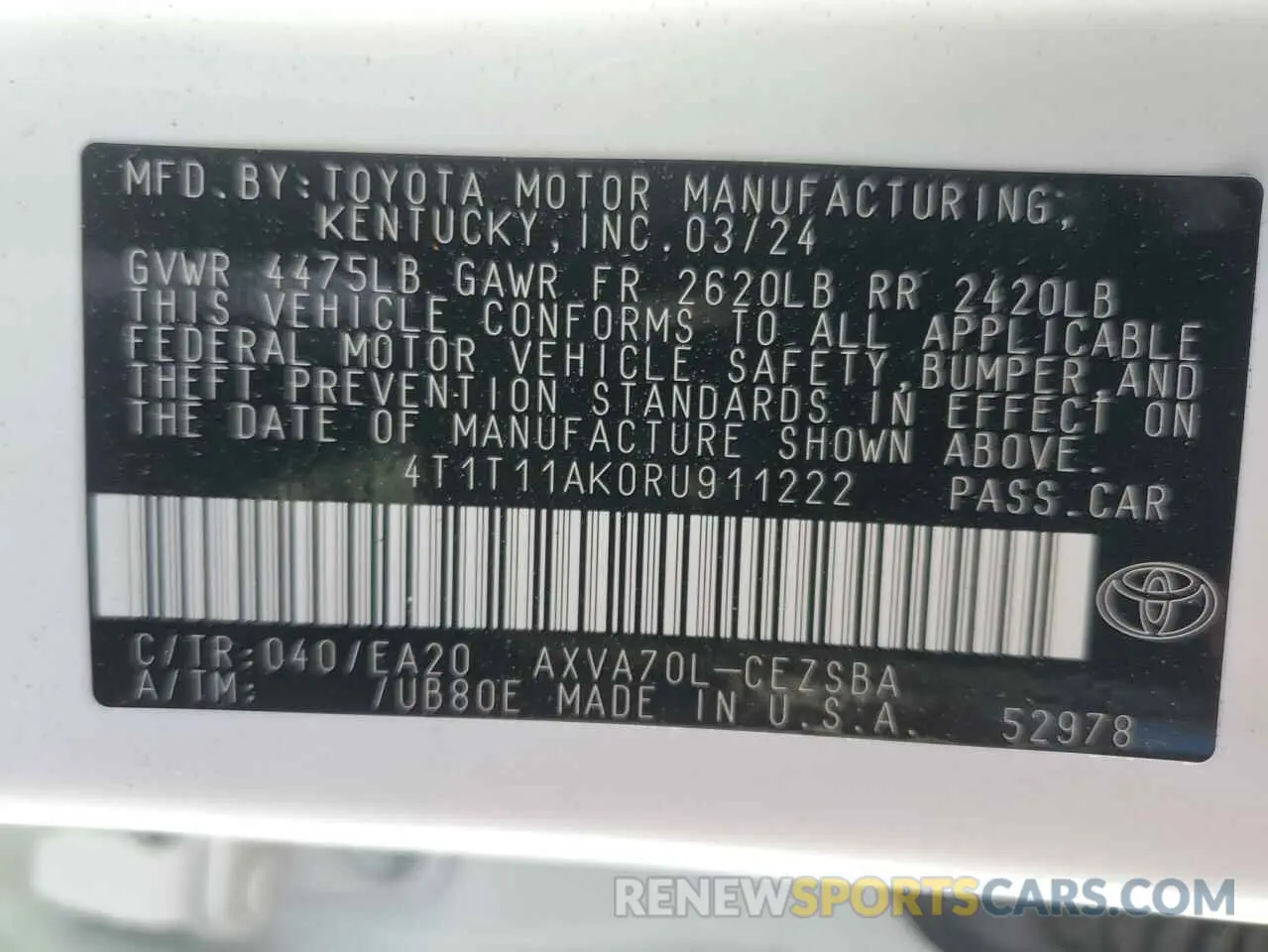 13 fotografías del automóvil dañado 4T1T11AK0RU911222 TOYOTA CAMRY 2024