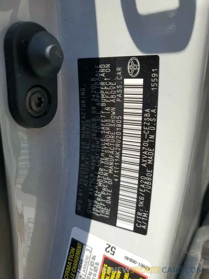 12 fotografías del automóvil dañado 4T1T11AK2RU201805 TOYOTA CAMRY 2024