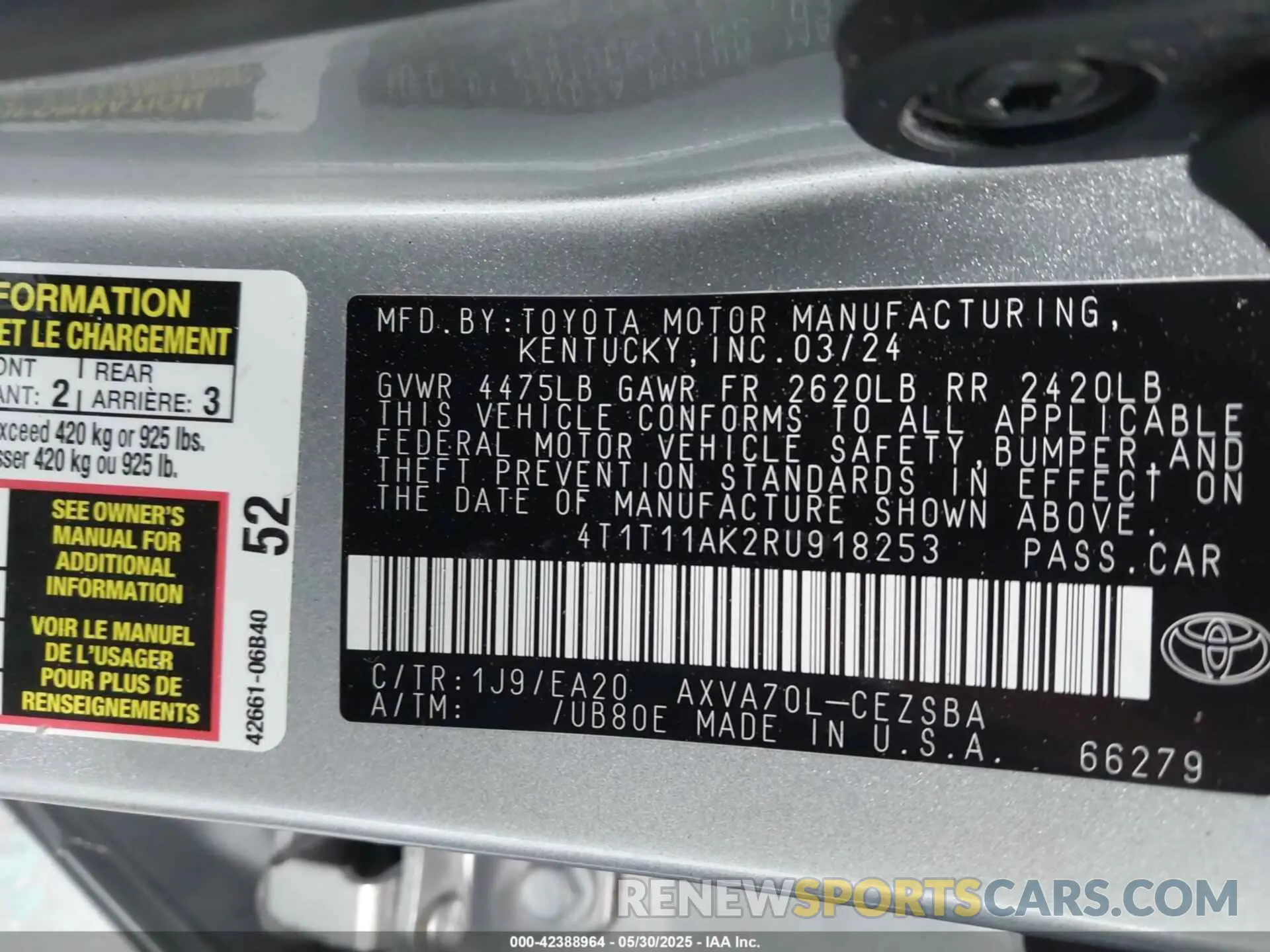 9 fotografías del automóvil dañado 4T1T11AK2RU918253 TOYOTA CAMRY 2024