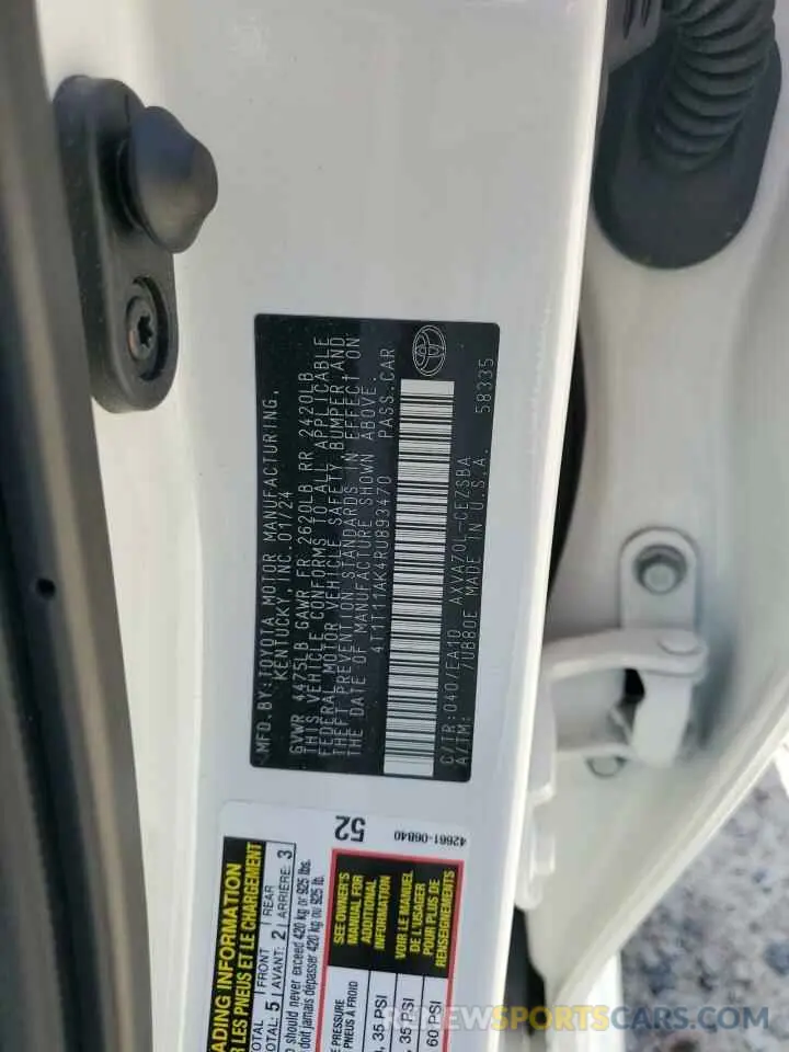 13 fotografías del automóvil dañado 4T1T11AK4RU893470 TOYOTA CAMRY 2024