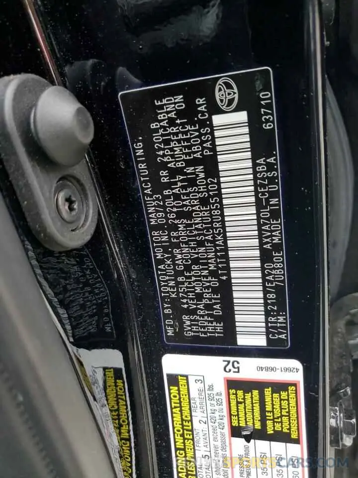 12 fotografías del automóvil dañado 4T1T11AK5RU855102 TOYOTA CAMRY 2024
