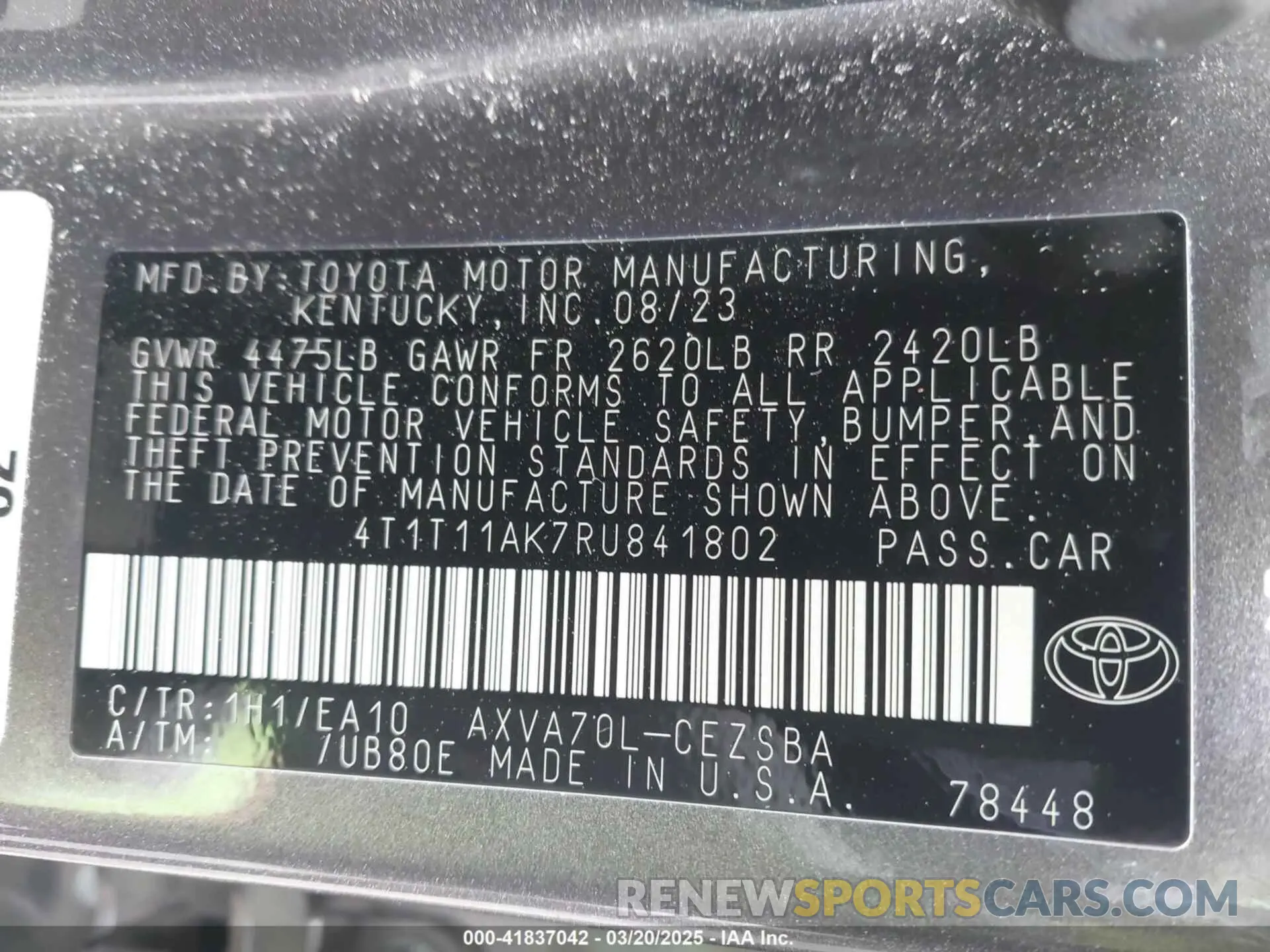 9 fotografías del automóvil dañado 4T1T11AK7RU841802 TOYOTA CAMRY 2024