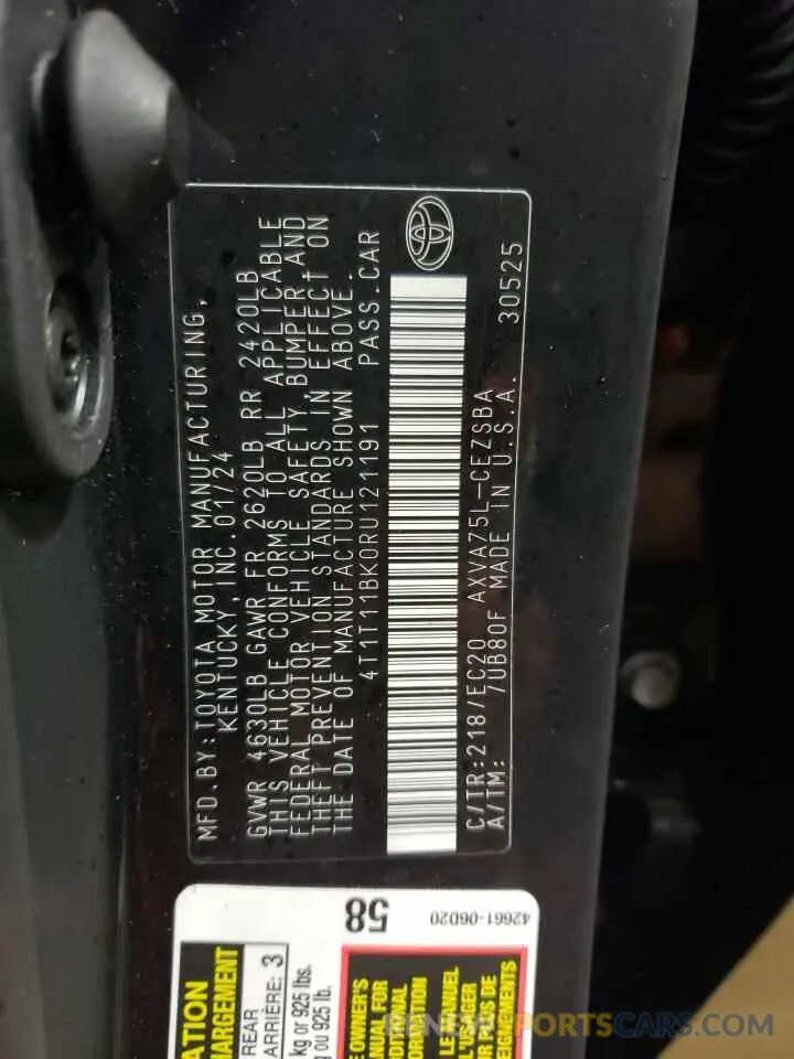 12 fotografías del automóvil dañado 4T1T11BK0RU121191 TOYOTA CAMRY 2024