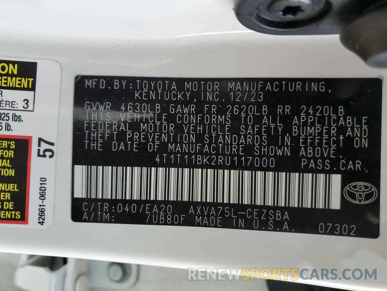 12 fotografías del automóvil dañado 4T1T11BK2RU117000 TOYOTA CAMRY 2024