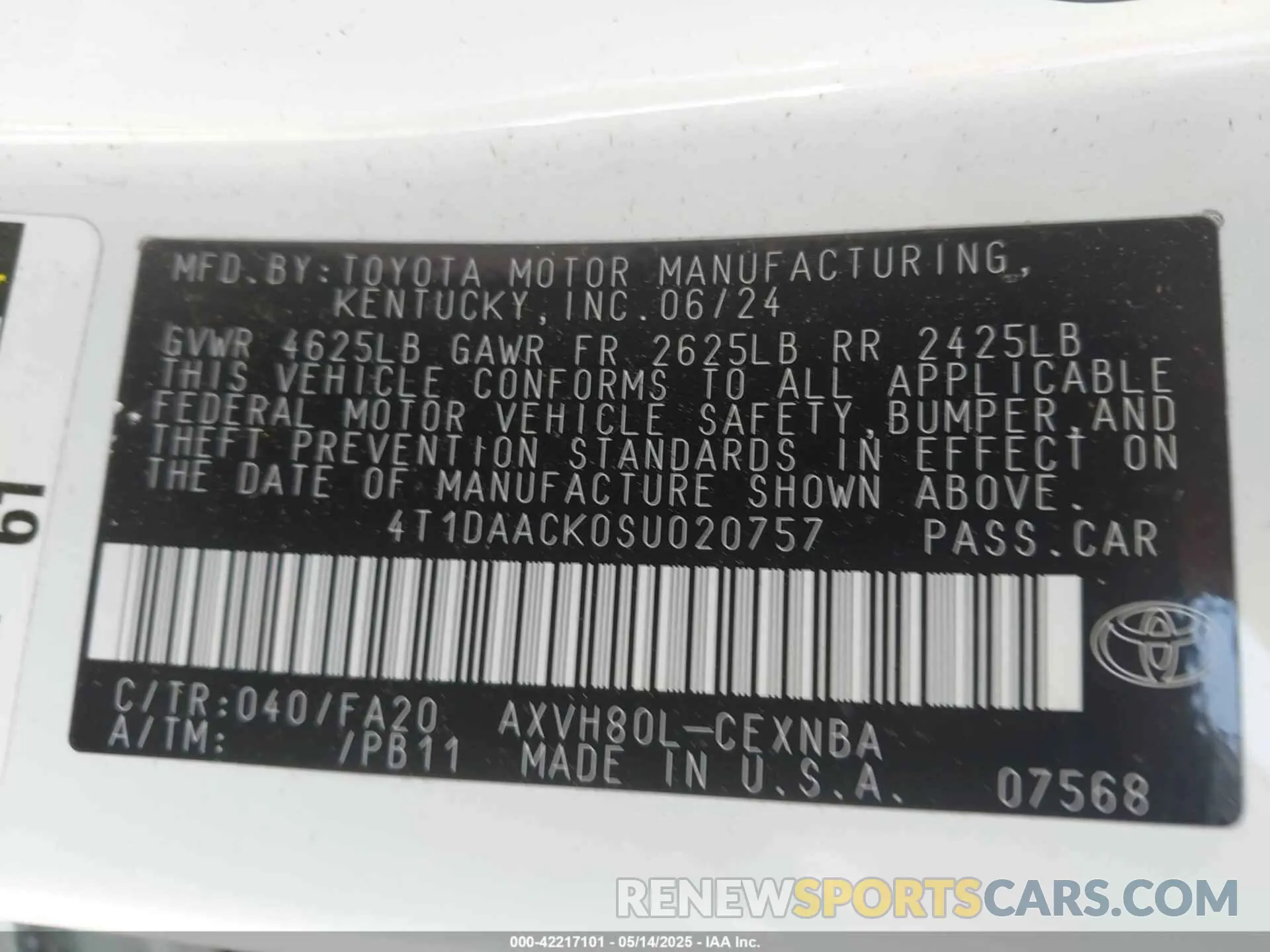 9 fotografías del automóvil dañado 4T1DAACK0SU020757 TOYOTA CAMRY 2025