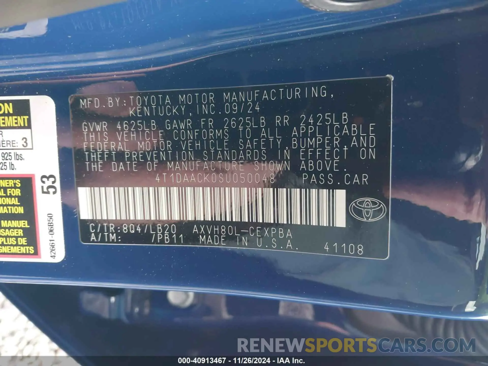 9 fotografías del automóvil dañado 4T1DAACK0SU050048 TOYOTA CAMRY 2025