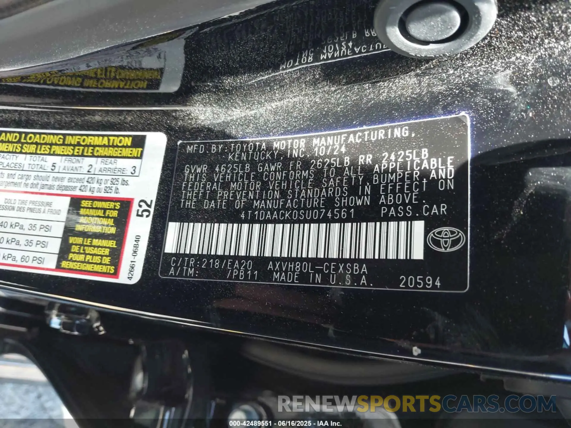 9 fotografías del automóvil dañado 4T1DAACK0SU074561 TOYOTA CAMRY 2025