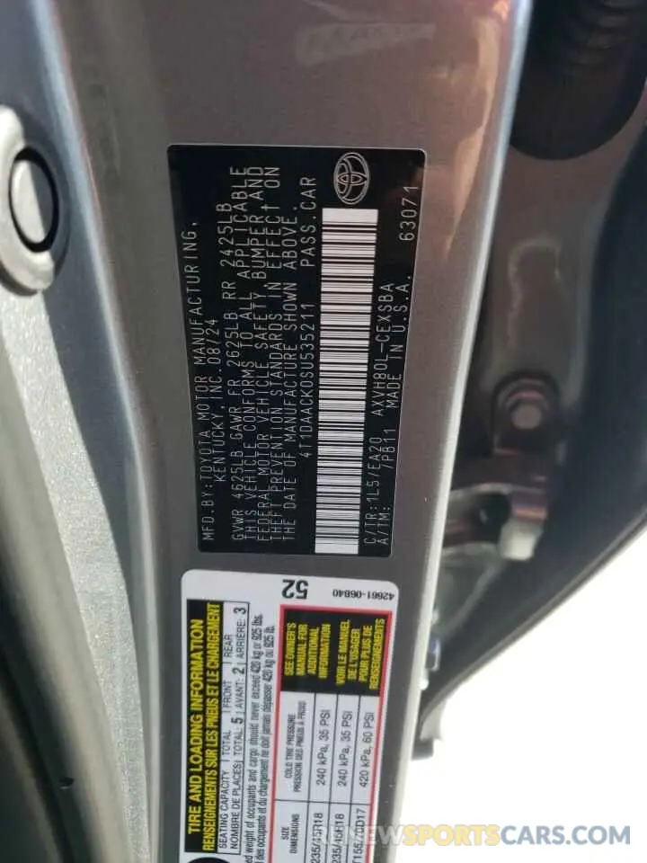 14 fotografías del automóvil dañado 4T1DAACK0SU535211 TOYOTA CAMRY 2025