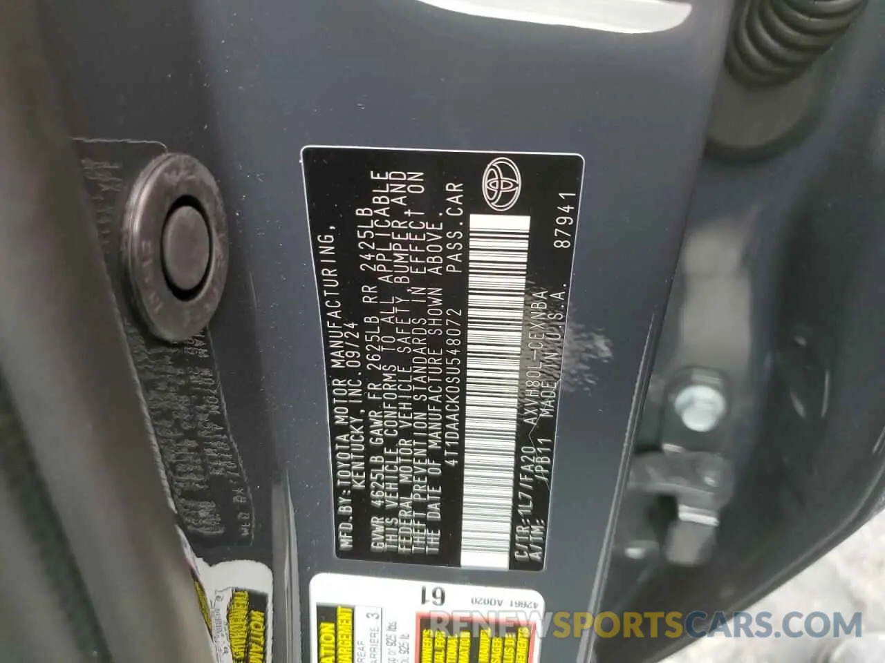 12 fotografías del automóvil dañado 4T1DAACK0SU548072 TOYOTA CAMRY 2025