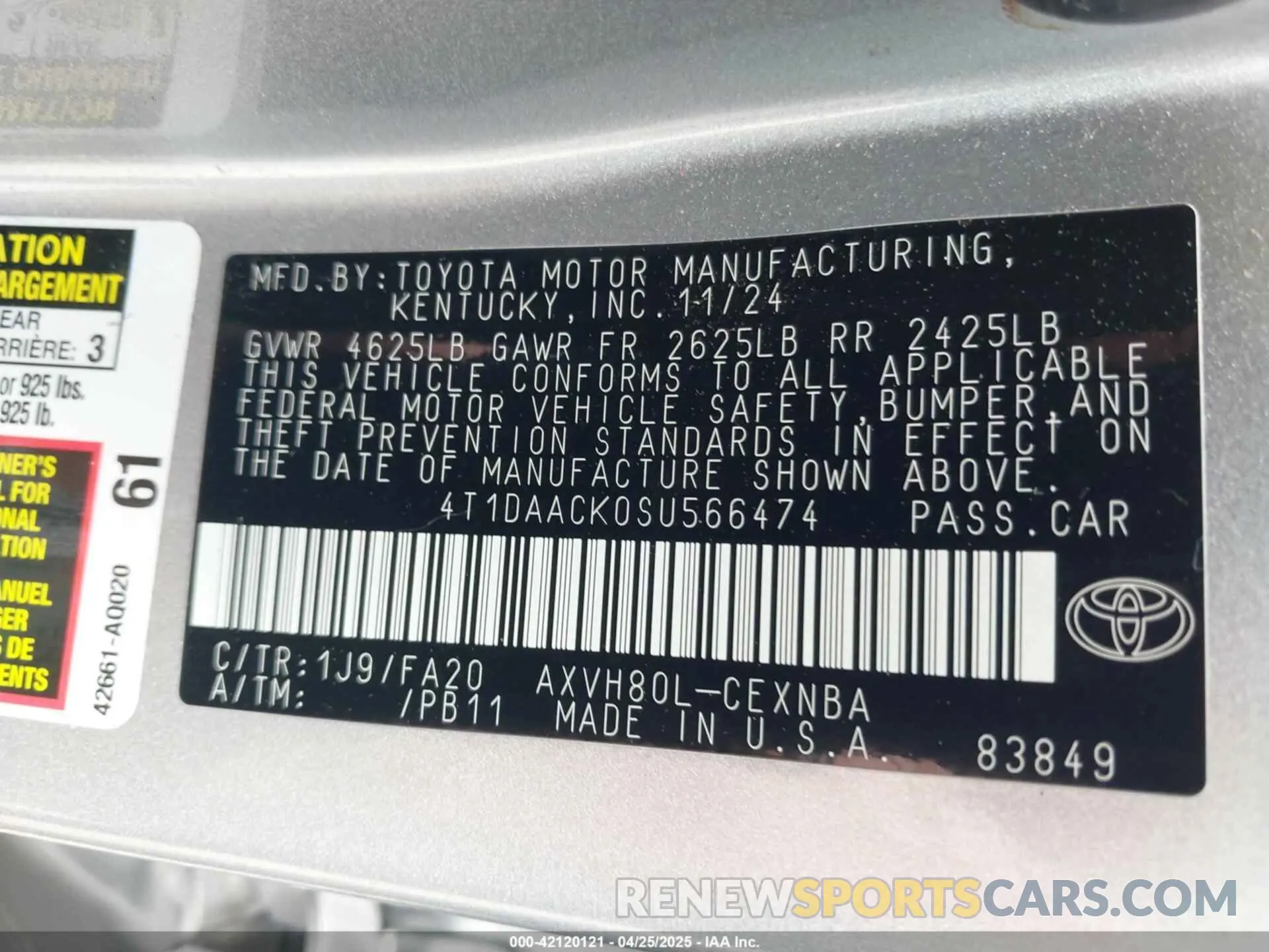 9 fotografías del automóvil dañado 4T1DAACK0SU566474 TOYOTA CAMRY 2025