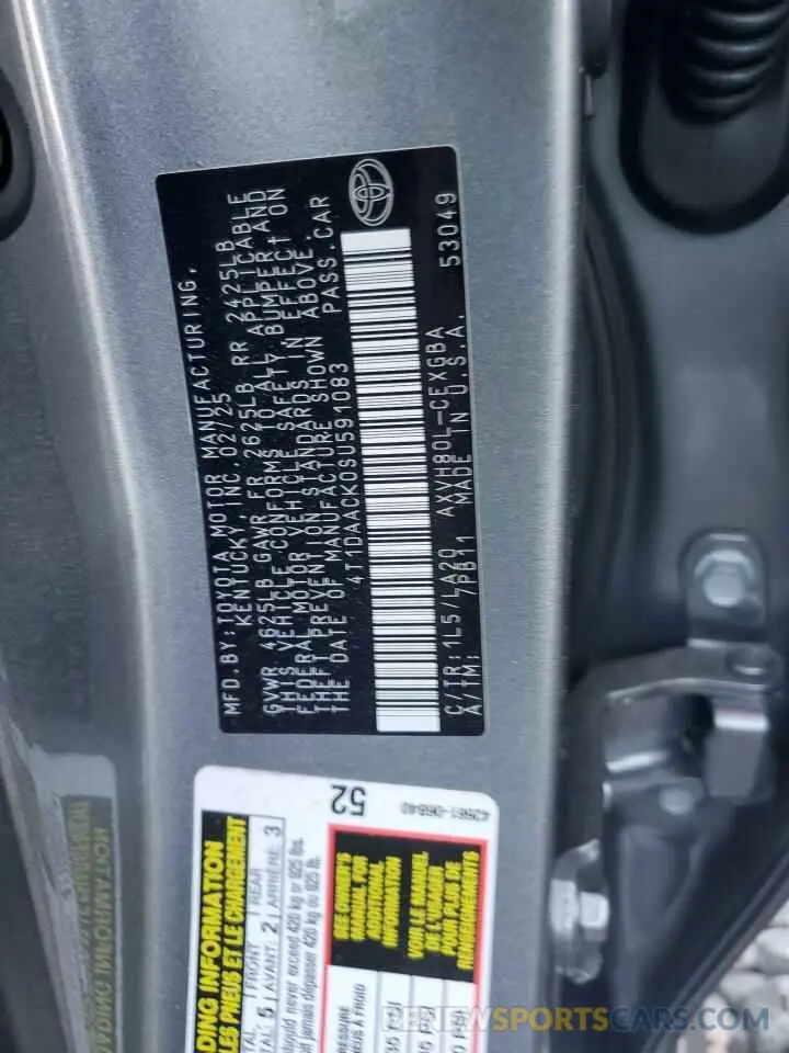 12 fotografías del automóvil dañado 4T1DAACK0SU591083 TOYOTA CAMRY 2025