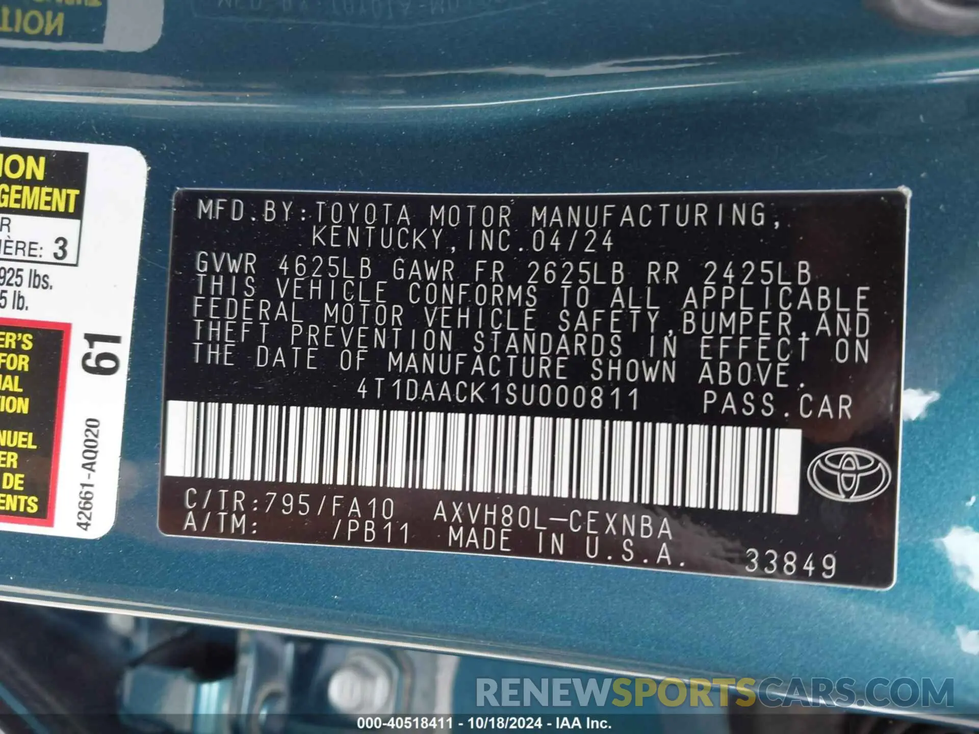 9 fotografías del automóvil dañado 4T1DAACK1SU000811 TOYOTA CAMRY 2025