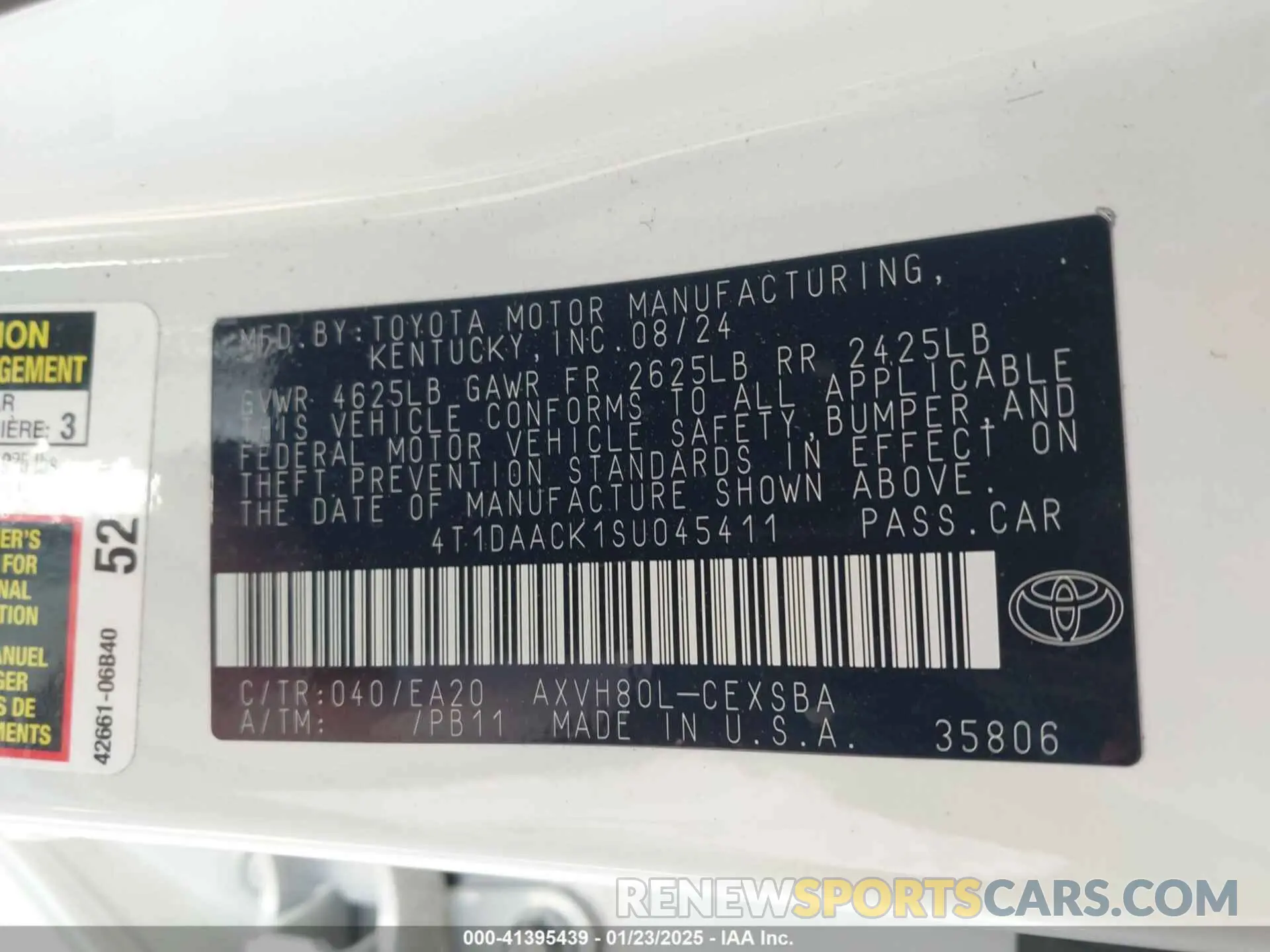 9 fotografías del automóvil dañado 4T1DAACK1SU045411 TOYOTA CAMRY 2025
