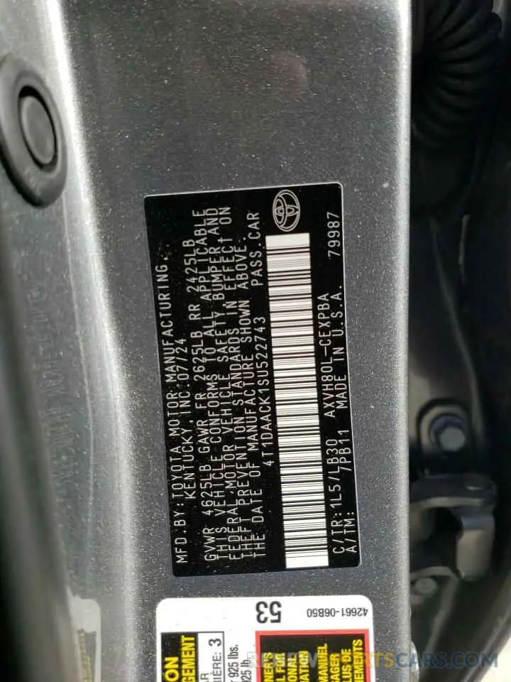 12 fotografías del automóvil dañado 4T1DAACK1SU522743 TOYOTA CAMRY 2025